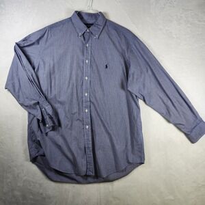 Ralph Lauren Mens Long Sleeve Button‎ Down Gingham Check Shirt Blue 17 34/35